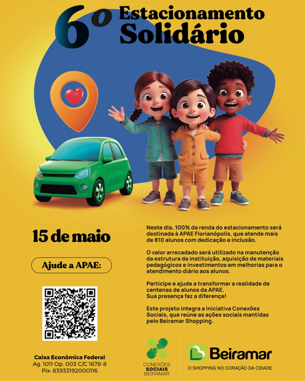 Colabore com a APAE no 6º Estacionamento Solidário do Beiramar Shopping